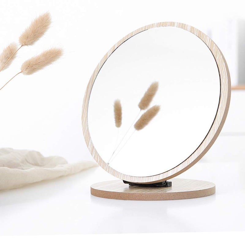 Aestivate Round Compact Table Mirror - Standing Wood Framed, 90 Degree Rotating for Makeup & Cosmetic - Image 3